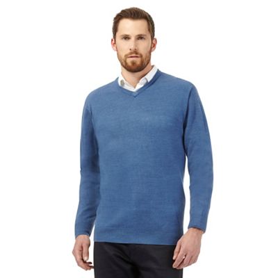 The Collection Big and tall dark blue plain v neck jumper